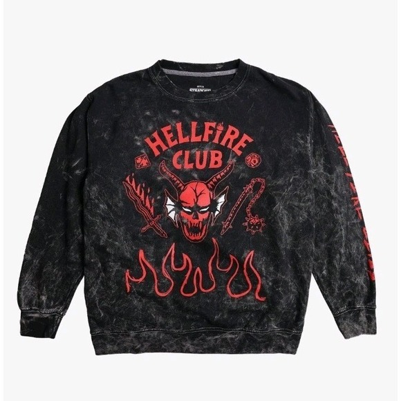 Netflix Stranger Things Other - NEW STRANGER THINGS HELLFIRE CLUB Black Acid PULLOVER Sweatshirt Unisex Med